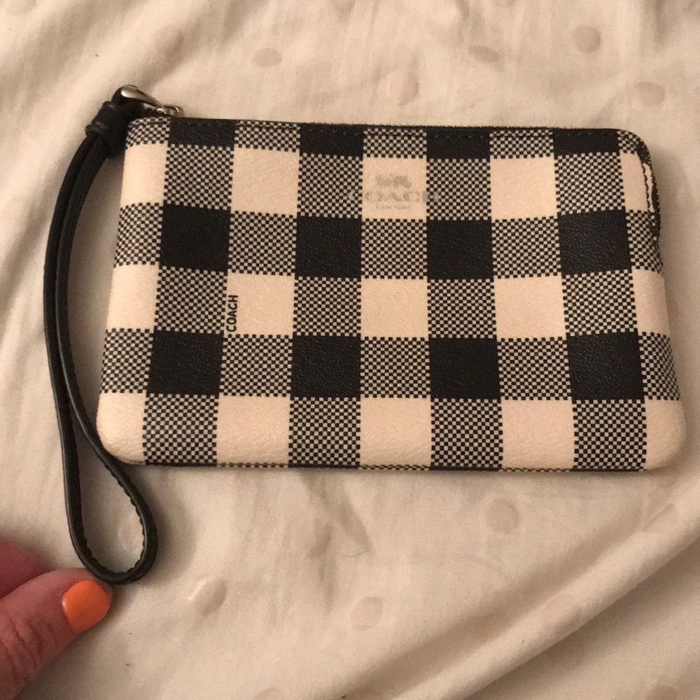 COACH checkered wristlet
